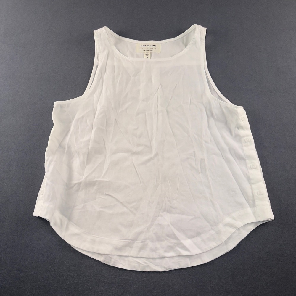 Cloth & Stone Anthropologie White Tencel Side Button Tank Top Blouse M R2152-654